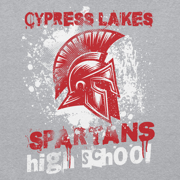 Close-up view of Cypress Lakes High School Spartans Heather Grey Classic Unisex Hoodie 205