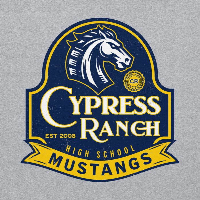 Close-up view of Cypress Ranch High School Mustangs Heather Grey Classic Unisex Hoodie 219