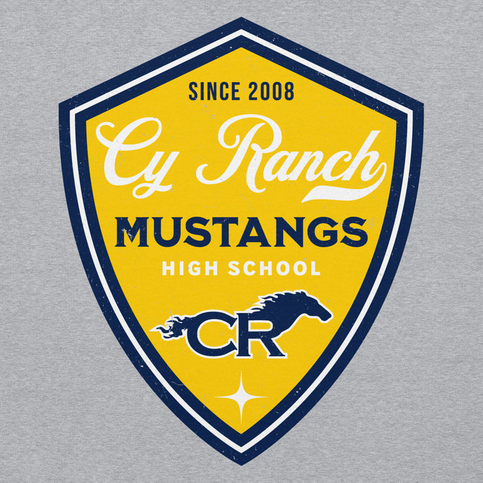 Close-up view of Cypress Ranch High School Mustangs Heather Grey Classic Unisex Hoodie 225
