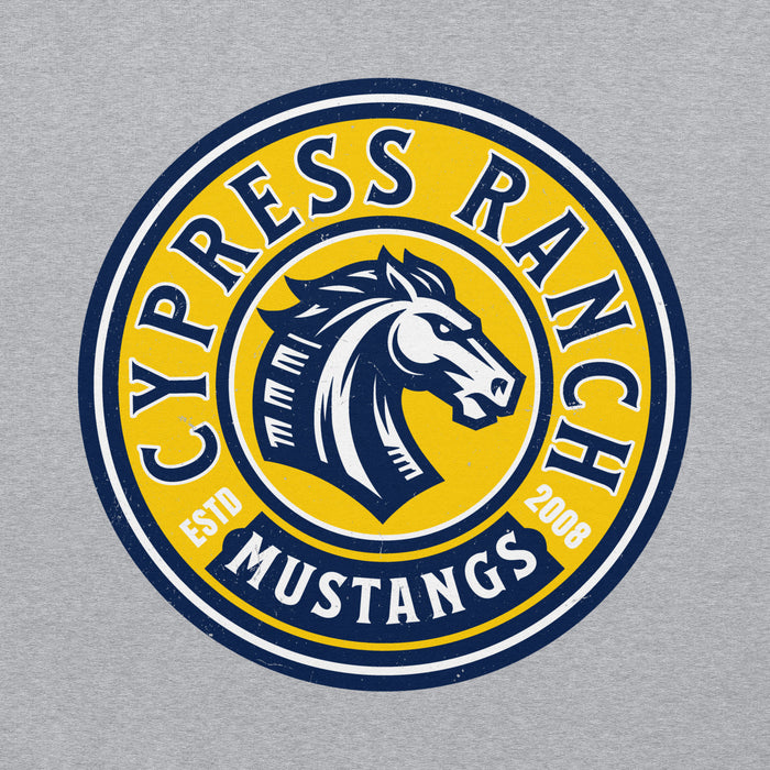 Close-up view of Cypress Ranch High School Mustangs Heather Grey Classic Unisex Hoodie 220