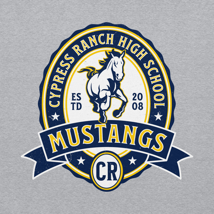 Close-up view of Cypress Ranch High School Mustangs Heather Grey Classic Unisex Hoodie 212