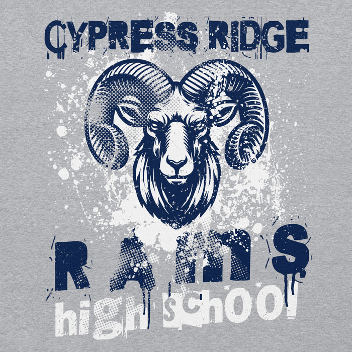 Close-up view of Cypress Ridge High School Rams Sport Heather Classic Unisex Hoodie 205