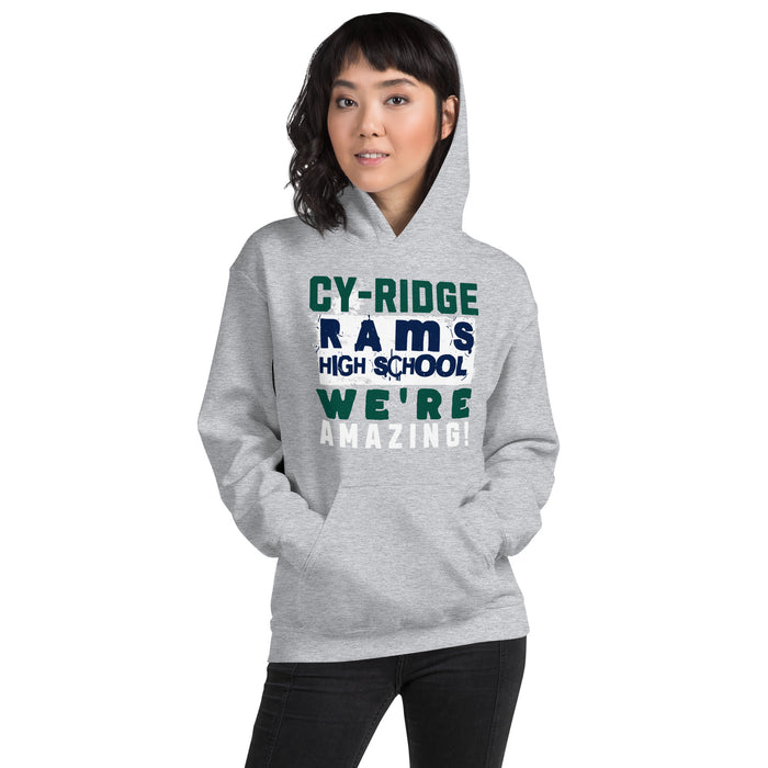 Woman wearing Cypress Ridge High School Rams Sport Heather Classic Unisex Hoodie 231