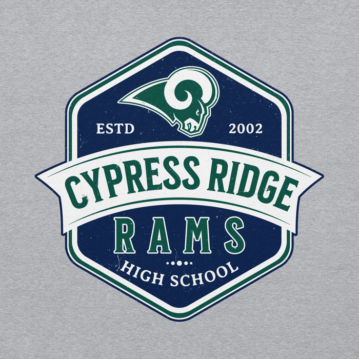 Close-up view of Cypress Ridge High School Rams Sport Heather Classic Unisex Hoodie 209