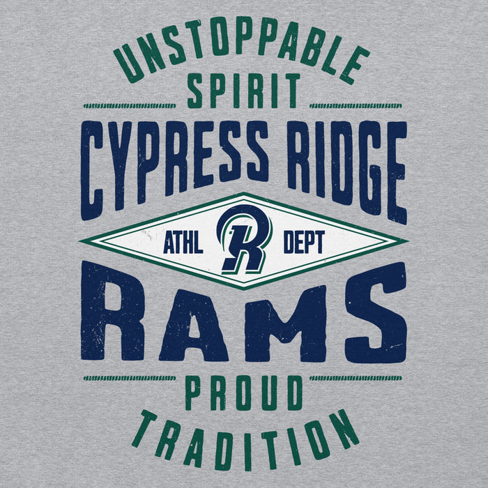 Close-up view of Cypress Ridge High School Rams Sport Heather Classic Unisex Hoodie 210