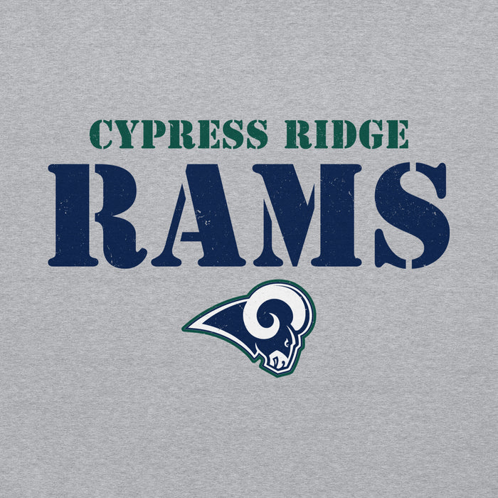 Close-up view of Cypress Ridge High School Rams Sport Heather Classic Unisex Hoodie 017