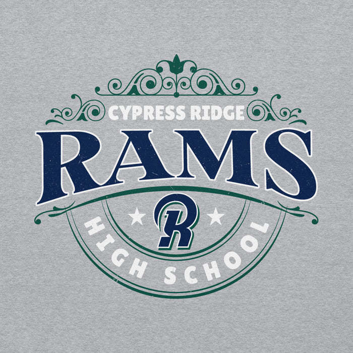 Close-up view of Cypress Ridge High School Rams Sport Heather Classic Unisex Hoodie 211