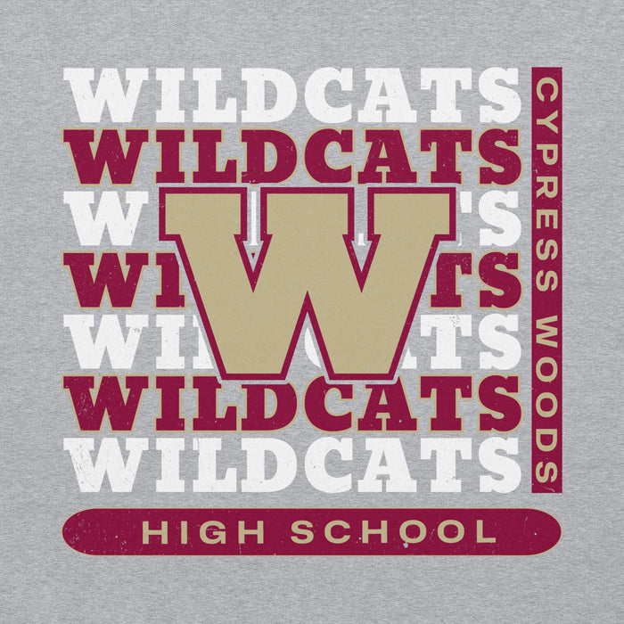 Close-up view of Cypress Woods High School Wildcats Heather Grey Classic Unisex Hoodie 235