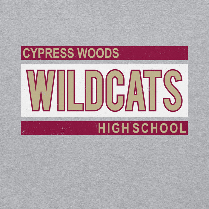 Close-up view of Cypress Woods High School Wildcats Heather Grey Classic Unisex Hoodie 098