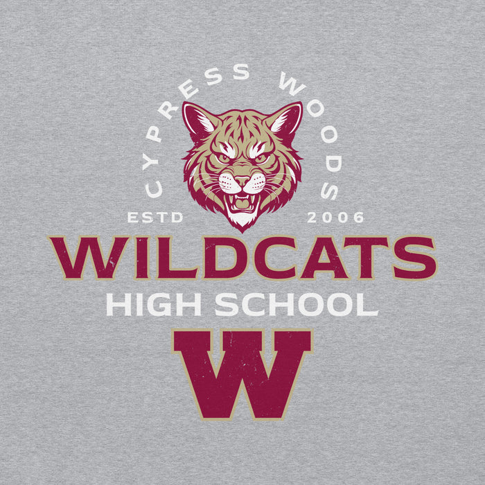 Close-up view of Cypress Woods High School Wildcats Heather Grey Classic Unisex Hoodie 222