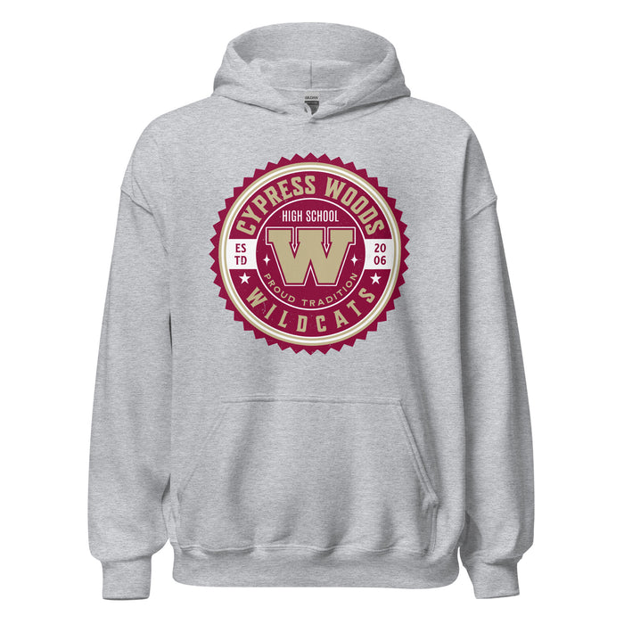 Cypress Woods High School Wildcats Heather Grey Classic Unisex Hoodie 203