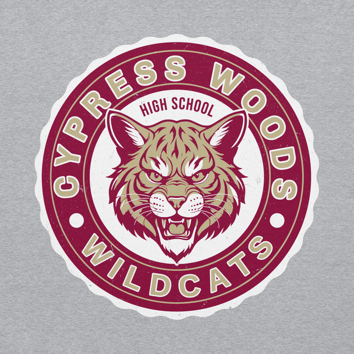 Close-up view of Cypress Woods High School Wildcats Heather Grey Classic Unisex Hoodie 216