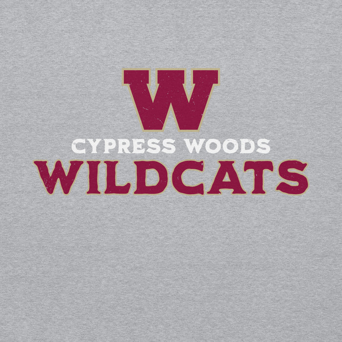 Close-up view of Cypress Woods High School Wildcats Heather Grey Classic Unisex Hoodie 233