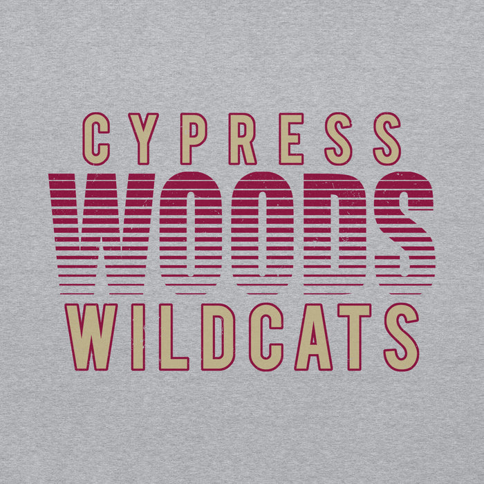 Close-up view of Cypress Woods High School Wildcats Heather Grey Classic Unisex Hoodie 024