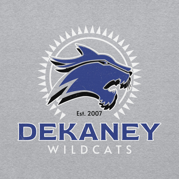 Close-up view of Dekaney High School Wildcats Heather Grey Classic Unisex Hoodie 226