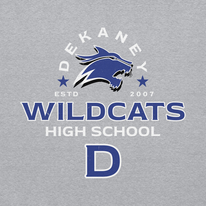 Close-up view of Dekaney High School Wildcats Heather Grey Classic Unisex Hoodie 222