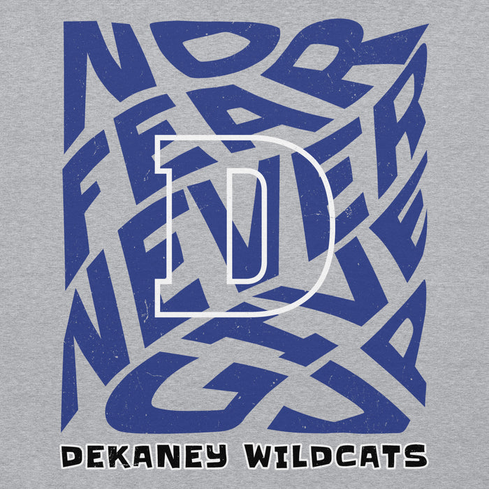 Close-up view of Dekaney High School Wildcats Heather Grey Classic Unisex Hoodie 236