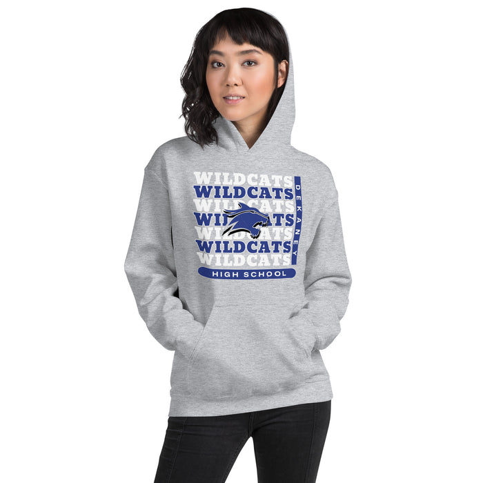 Woman wearing Dekaney High School Wildcats Heather Grey Classic Unisex Hoodie 235