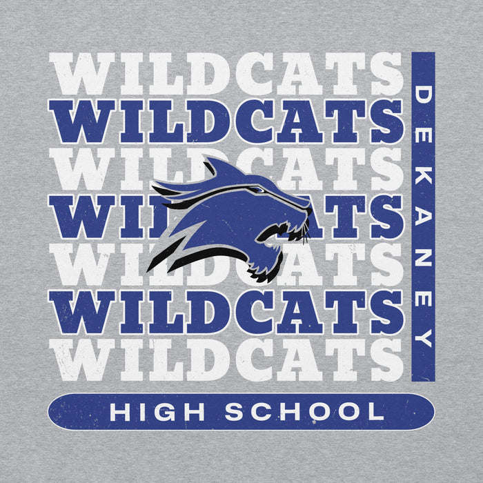 Close-up view of Dekaney High School Wildcats Heather Grey Classic Unisex Hoodie 235