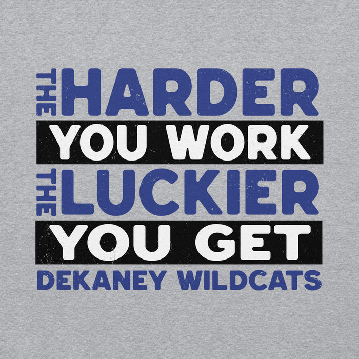 Close-up view of Dekaney High School Wildcats Heather Grey Classic Unisex Hoodie 238