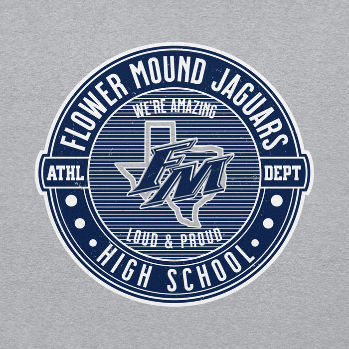 Close-up view of Flower Mound High School Jaguars Sport Grey Classic Unisex Hoodie 224