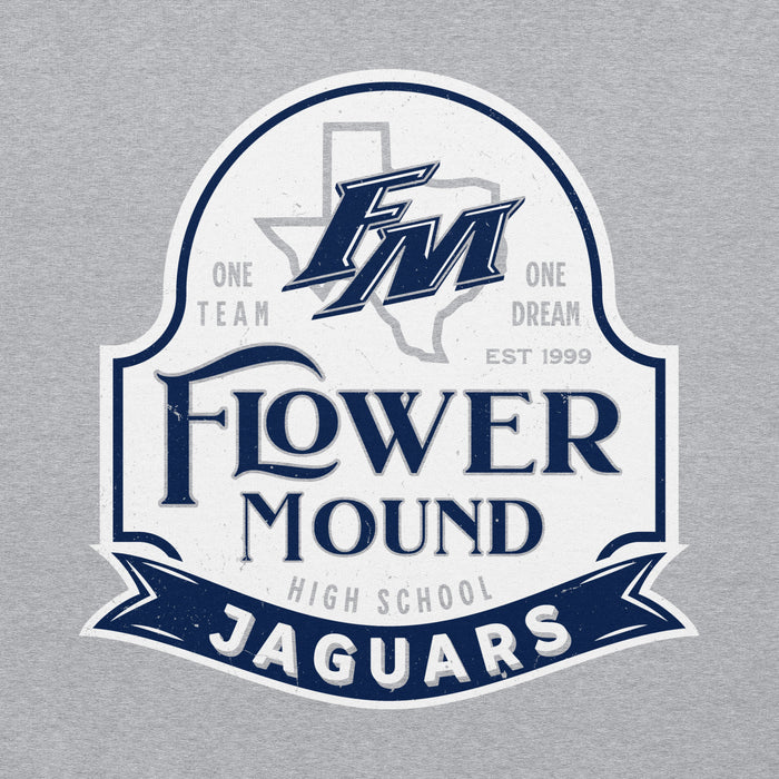 Close-up view of Flower Mound High School Jaguars Sport Grey Classic Unisex Hoodie 219
