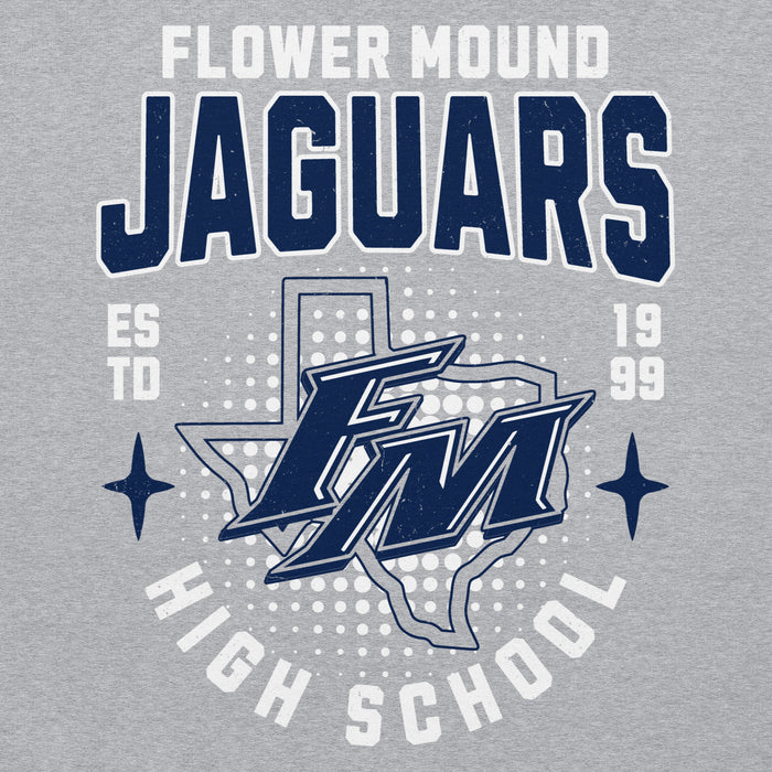 Close-up view of Flower Mound High School Jaguars Sport Grey Classic Unisex Hoodie 204