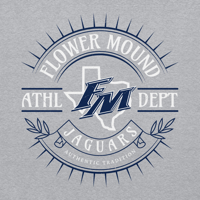 Close-up view of Flower Mound High School Jaguars Sport Grey Classic Unisex Hoodie 201