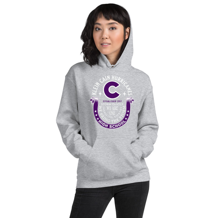Woman wearing Klein Cain High School Hurricanes Sport Grey Classic Unisex Hoodie 229