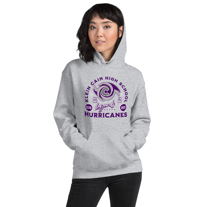 Woman wearing Klein Cain High School Hurricanes Sport Grey Classic Unisex Hoodie 208