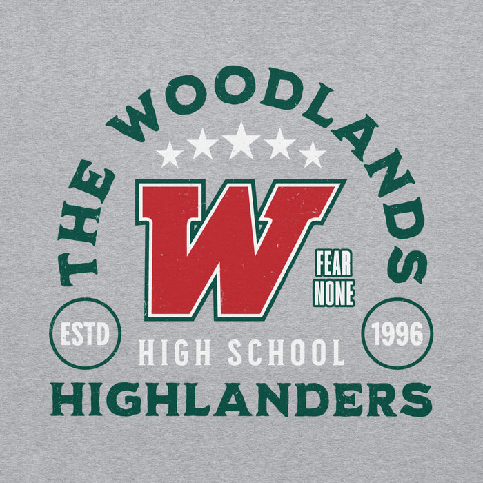 Close-up view of The Woodlands High School Highlanders Sport Grey Classic Unisex Hoodie 208