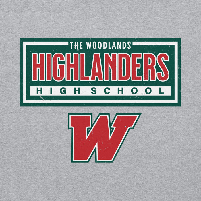 Close-up view of The Woodlands High School Highlanders Sport Grey Classic Unisex Hoodie 049