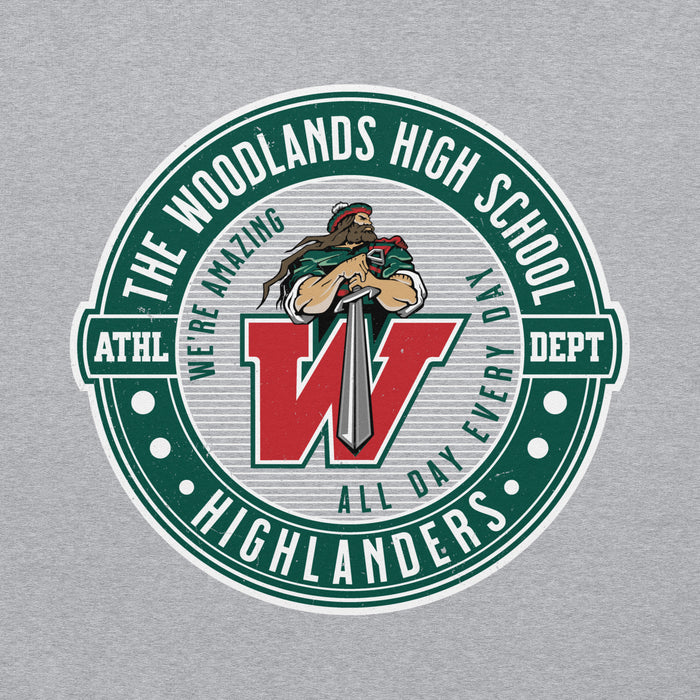 Close-up view of The Woodlands High School Highlanders Sport Grey Classic Unisex Hoodie 224