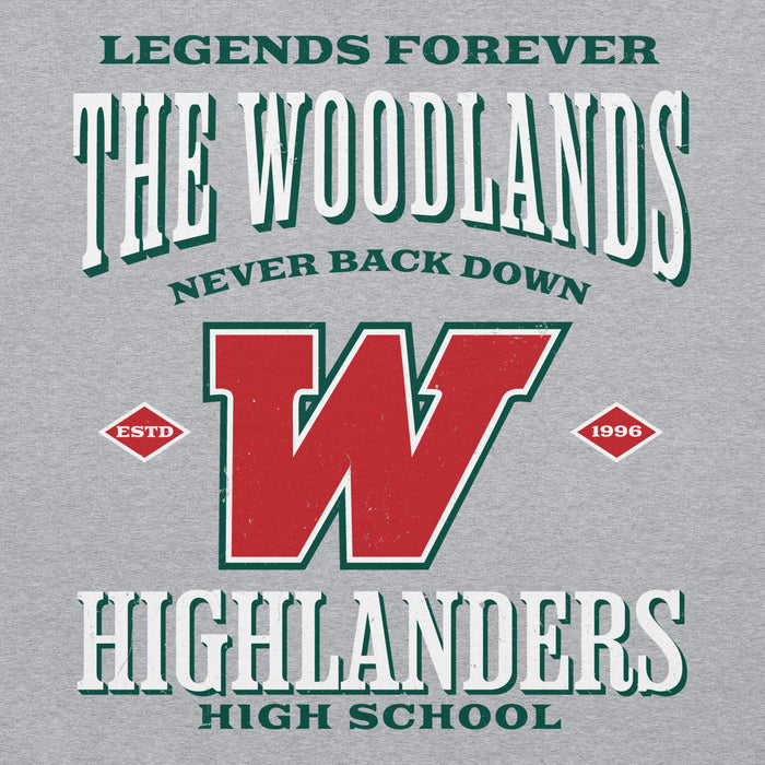 Close-up view of The Woodlands High School Highlanders Sport Grey Classic Unisex Hoodie 230