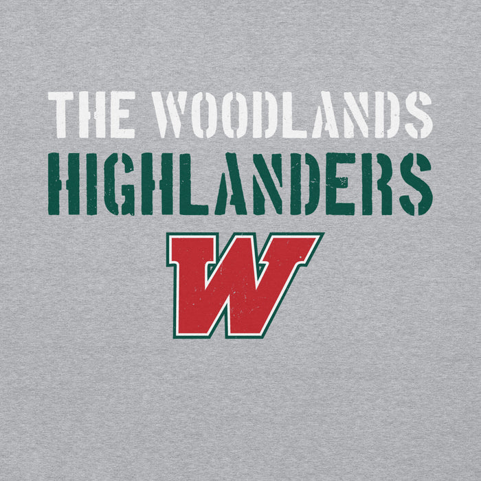 Close-up view of The Woodlands High School Highlanders Sport Grey Classic Unisex Hoodie 017