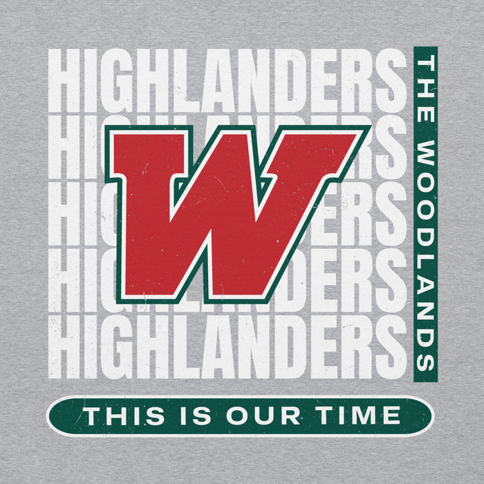 Close-up view of The Woodlands High School Highlanders Sport Grey Classic Unisex Hoodie 235
