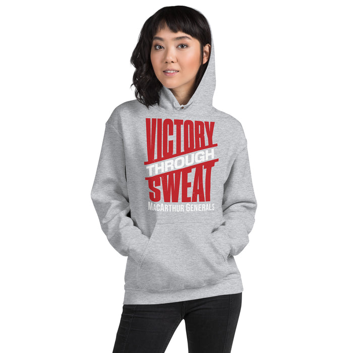 Woman wearing MacArthur High School Generals Grey Classic Unisex Hoodie 241