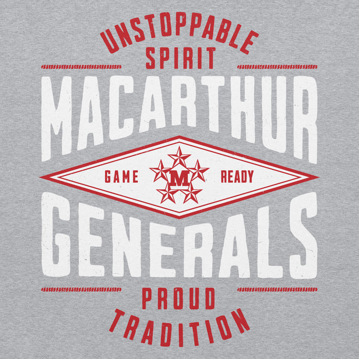 Close-up view of MacArthur High School Generals Grey Classic Unisex Hoodie 210
