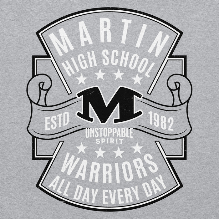 Close-up view of Martin High School Warriors Grey Classic Unisex Hoodie 207