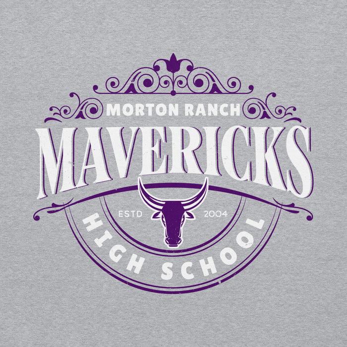Close-up view of Morton Ranch High School Mavericks Grey Classic Unisex Hoodie 211