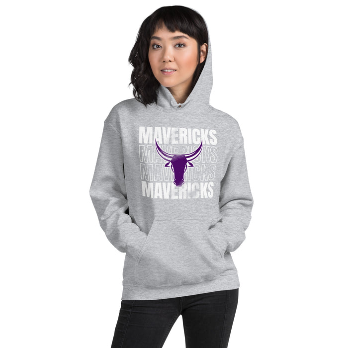 Woman wearing Morton Ranch High School Mavericks Grey Classic Unisex Hoodie 233