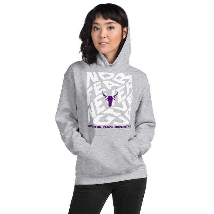 Woman wearing Morton Ranch High School Mavericks Grey Classic Unisex Hoodie 236