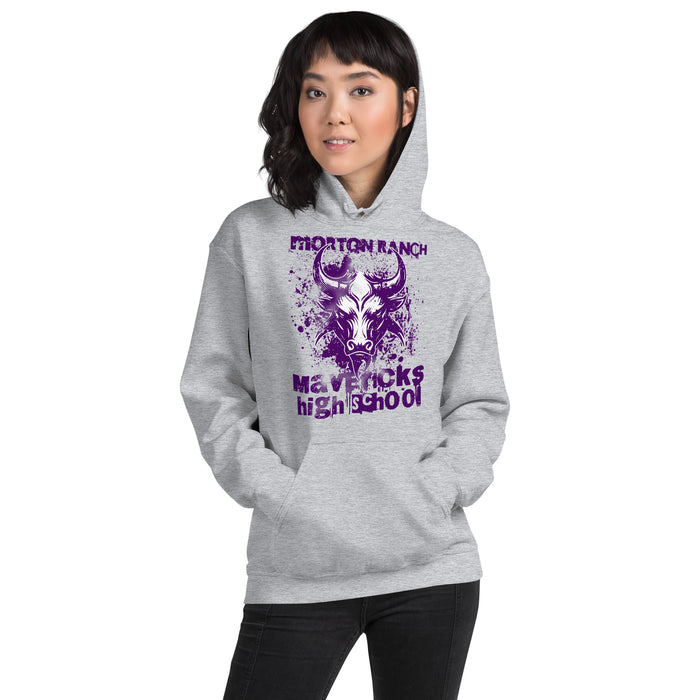 Woman wearing Morton Ranch High School Mavericks Grey Classic Unisex Hoodie 205