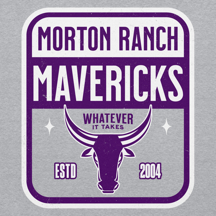 Close-up view of Morton Ranch High School Mavericks Grey Classic Unisex Hoodie 001