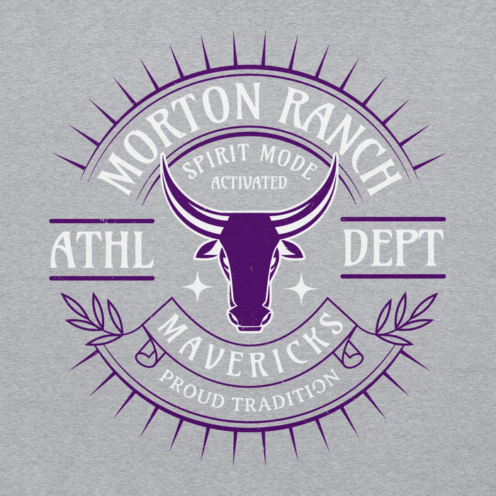 Close-up view of Morton Ranch High School Mavericks Grey Classic Unisex Hoodie 201