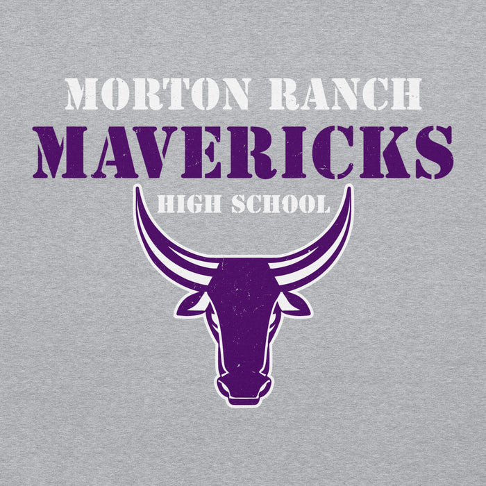 Close-up view of Morton Ranch High School Mavericks Grey Classic Unisex Hoodie 017