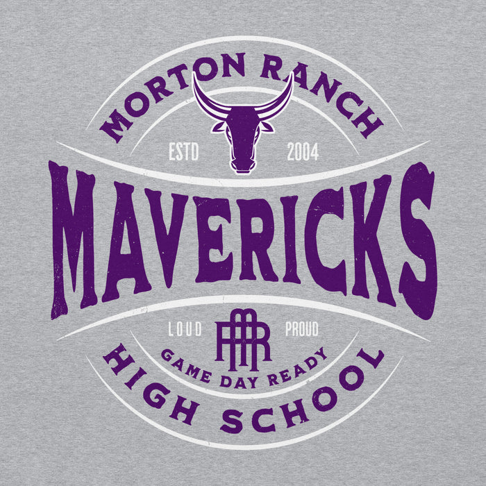 Close-up view of Morton Ranch High School Mavericks Grey Classic Unisex Hoodie 218