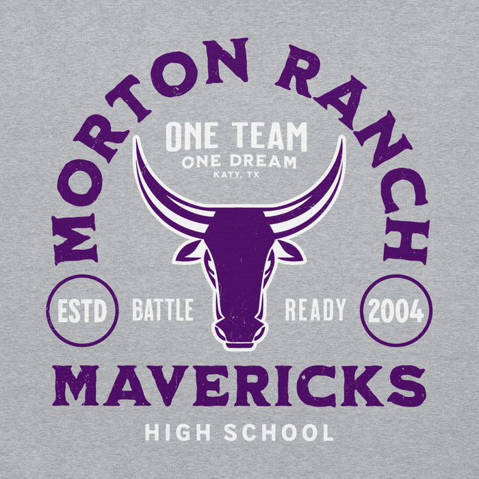 Close-up view of Morton Ranch High School Mavericks Grey Classic Unisex Hoodie 208