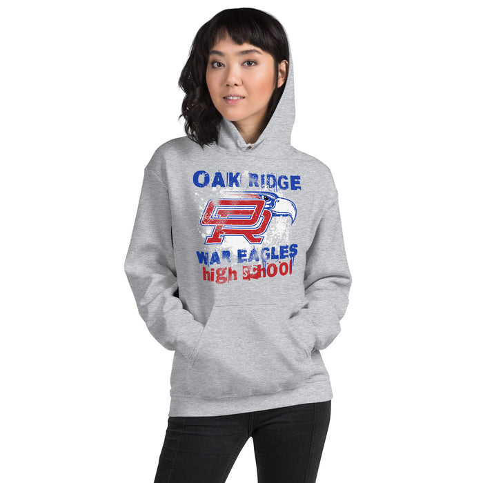Woman wearing Oak Ridge High School War Eagles Grey Classic Unisex Hoodie 205