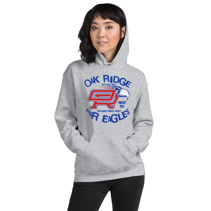 Woman wearing Oak Ridge High School War Eagles Grey Classic Unisex Hoodie 228